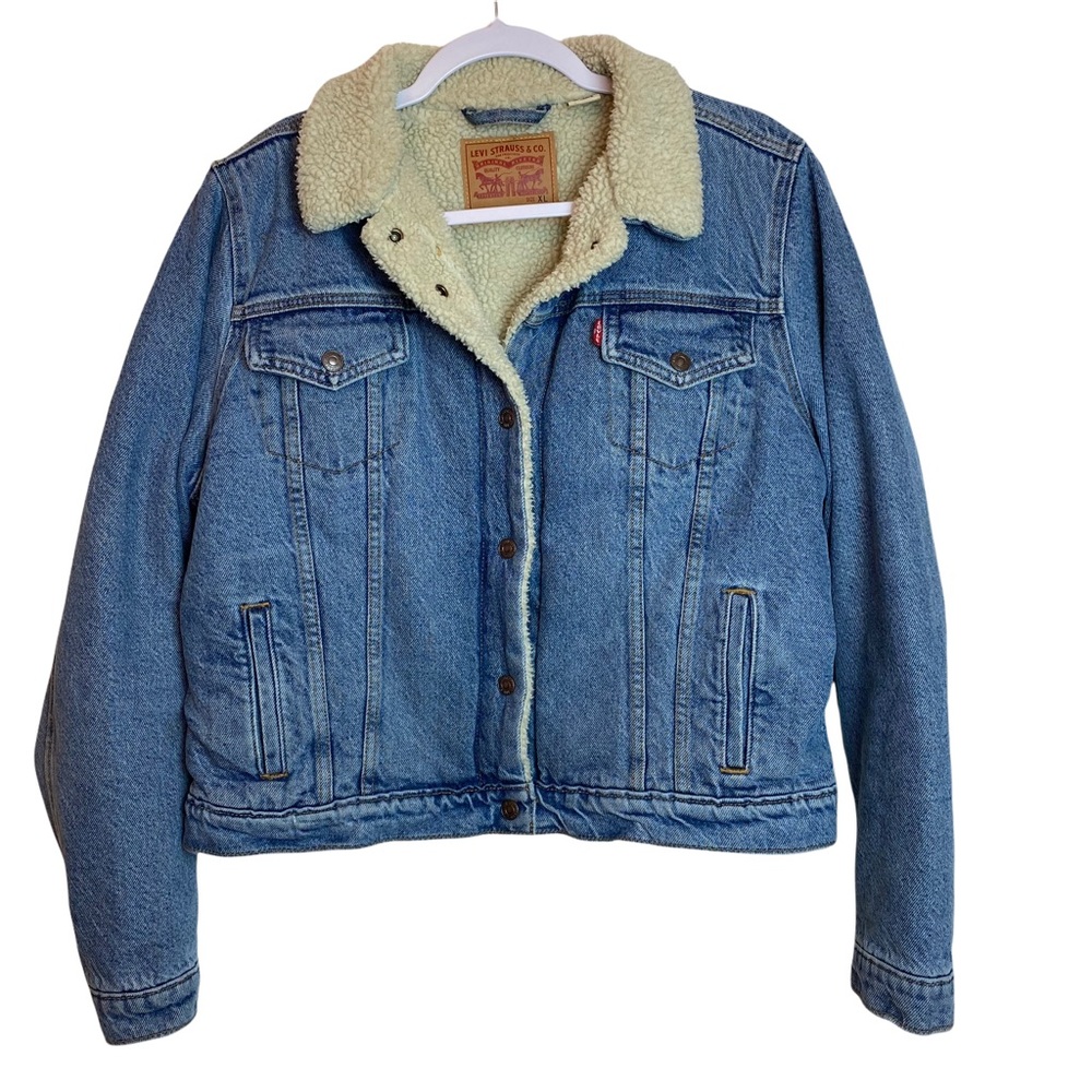 Women's Levi's Sherpa Lined Denim Trucker Jacket Medium Wash Size XL